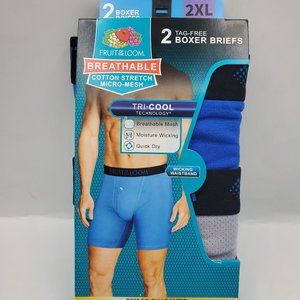 NIP 2 pack FRUIT of the LOOM BREATHABLE COTTON STRETCH MICRO-MESH BOXER BRIEFS